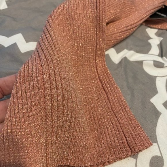 Forever 21 Tank Top Sweater Rose Gold Shimmer Size M Gold shiny V-Neck NWT Sz M - Picture 6 of 8